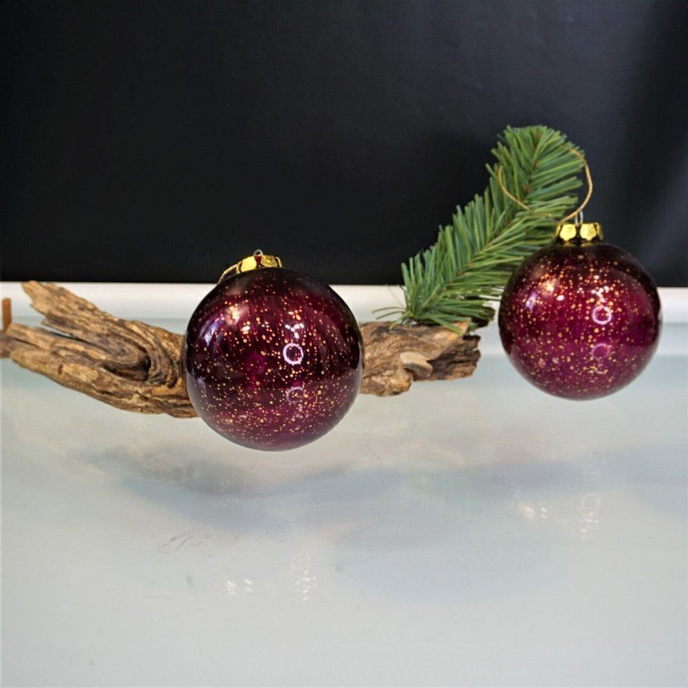 Tree Baubles Christmas Corner Vintage Holiday Large Balls Purple Gold Speckled